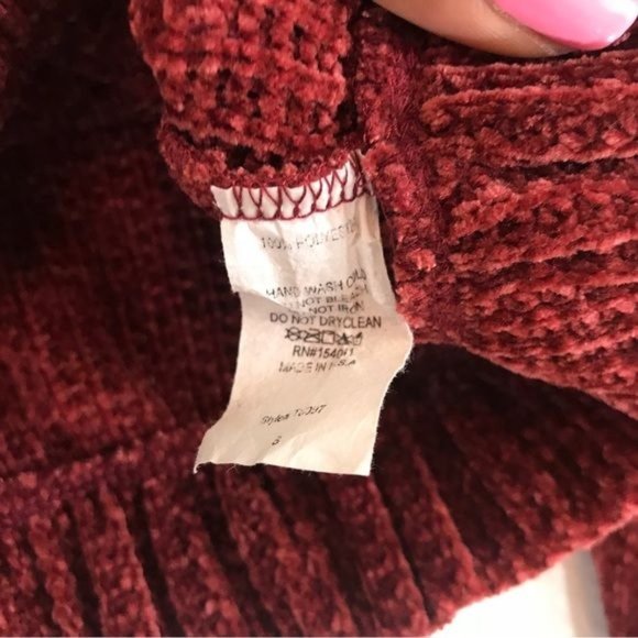 SPRING HAZE Burgundy Chenille Cropped Balloon Sleeve Sweater Top Size Small - Picture 12 of 12